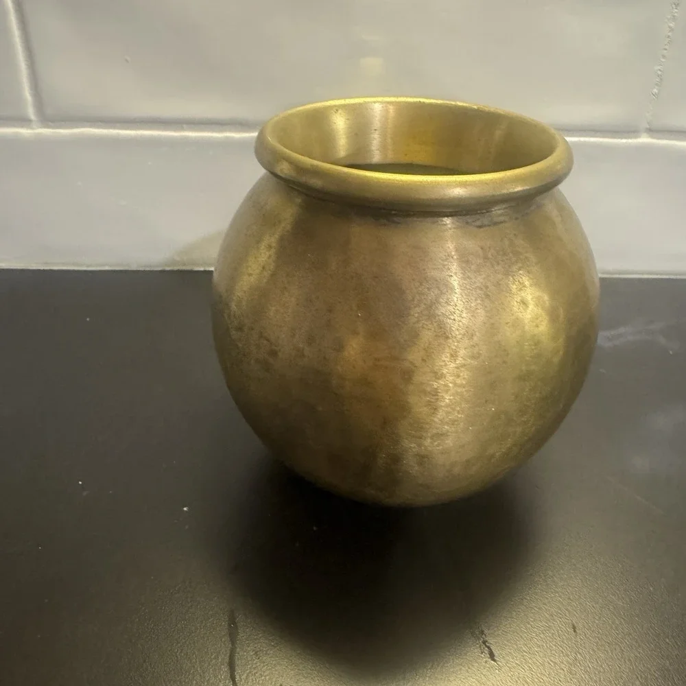 Hammered Brass Sphere Vase Pot 5‎ Inch MCM Mid Century Modern